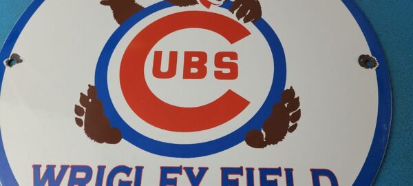 Vintage Cubs Wrigley Field Sign MLB Baseball Stadium Porcelain Gas Pump Sign 305378681206 3