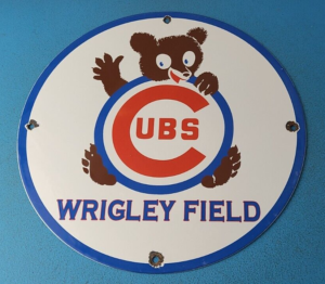 Vintage Cubs Wrigley Field Sign MLB Baseball Stadium Porcelain Gas Pump Sign 305378681206