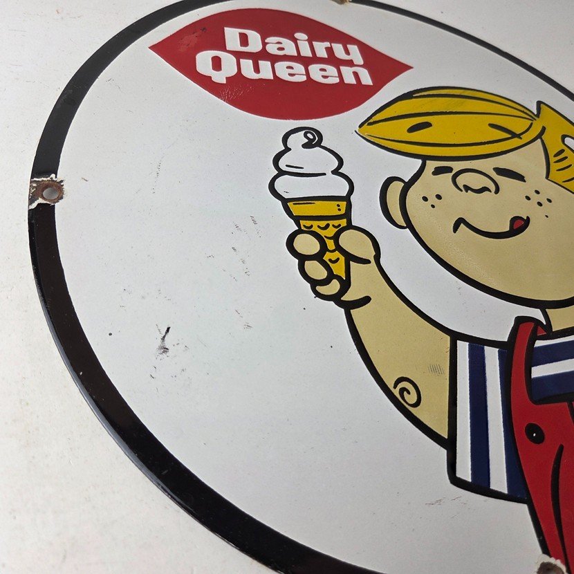 Vintage Dairy Queen Boy Mascot Porcelain Sign - Ice Cream Cone Sign - Image 6