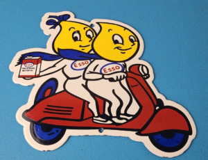 Vintage Esso Gasoline Porcelain Sign Gas Service Station Vespa Scooter Sign 305875006796