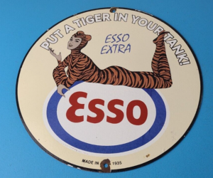 Vintage Esso Gasoline Porcelain Tiger Suit Gas Service Station Auto Tank Sign 305890157266