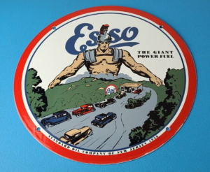 Vintage Esso Gasoline Sign Giant Power Gas Service Station Auto Porcelain Sign 305872794206