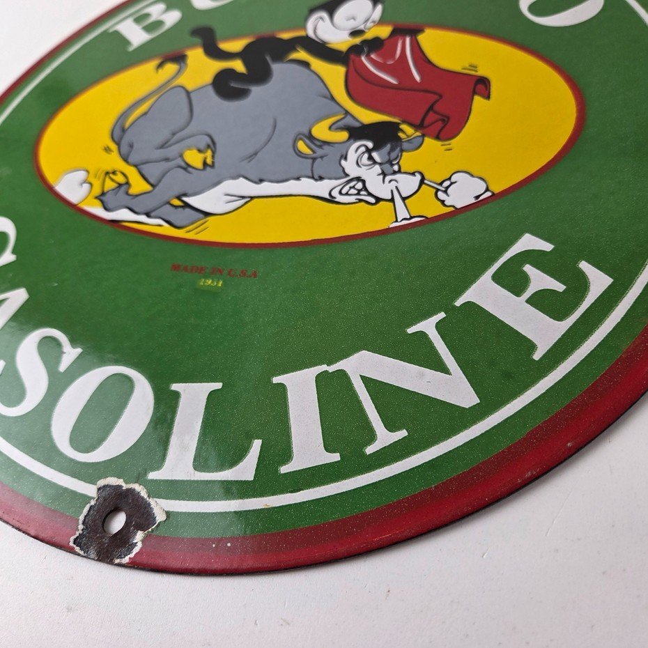 Vintage Felix Buffalo Gasoline Sign - Gas Motor Oil Pump Porcelain Sign - Image 15
