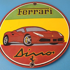 Vintage Ferrari Dino Sports Car Sign - Auto Service Dealer Gas Porcelain Sign