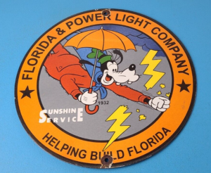 Vintage Florida Power Sign Electric Utility Goofy Porcelain Gas Pump Sign 305905660636