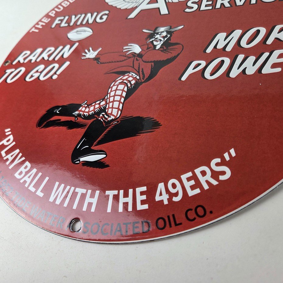 Vintage Flying A Gasoline Sign - 49ers Football Sports Porcelain Gas Pump Sign - Image 11