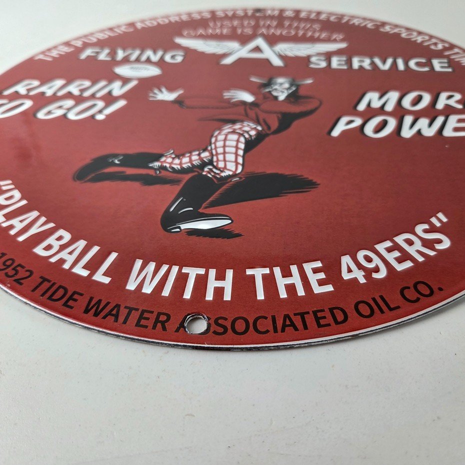 Vintage Flying A Gasoline Sign - 49ers Football Sports Porcelain Gas Pump Sign - Image 12