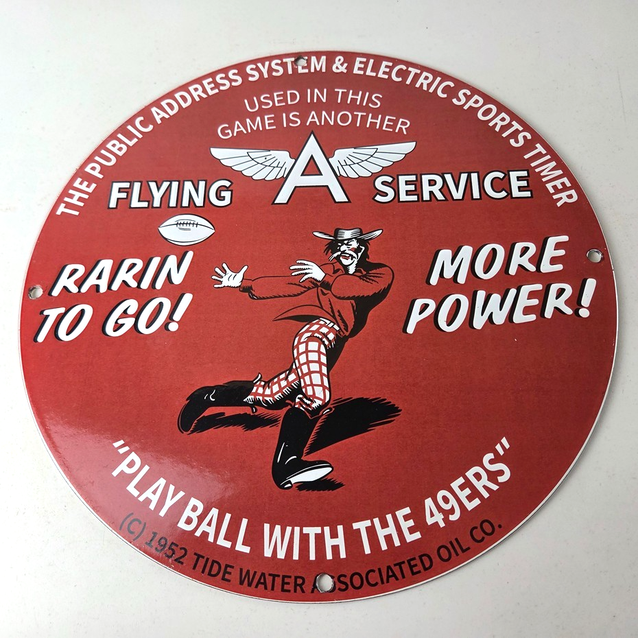 Vintage Flying A Gasoline Sign - 49ers Football Sports Porcelain Gas Pump Sign - Image 15