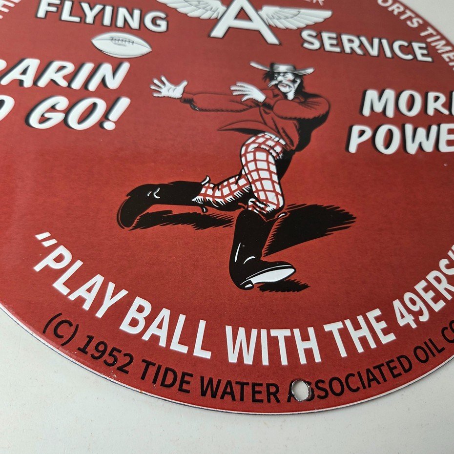 Vintage Flying A Gasoline Sign - 49ers Football Sports Porcelain Gas Pump Sign - Image 8