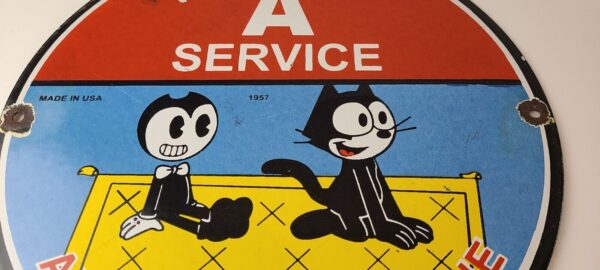 Vintage Flying A Gasoline Sign Felix the Cat Sign Porcelain Gas Pump Sign 305788428146 11