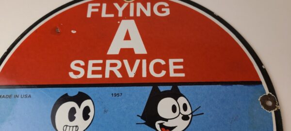 Vintage Flying A Gasoline Sign Felix the Cat Sign Porcelain Gas Pump Sign 305788428146 2