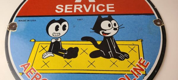 Vintage Flying A Gasoline Sign Felix the Cat Sign Porcelain Gas Pump Sign 305788428146 3