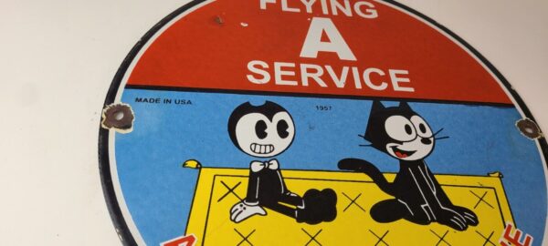 Vintage Flying A Gasoline Sign Felix the Cat Sign Porcelain Gas Pump Sign 305788428146 5