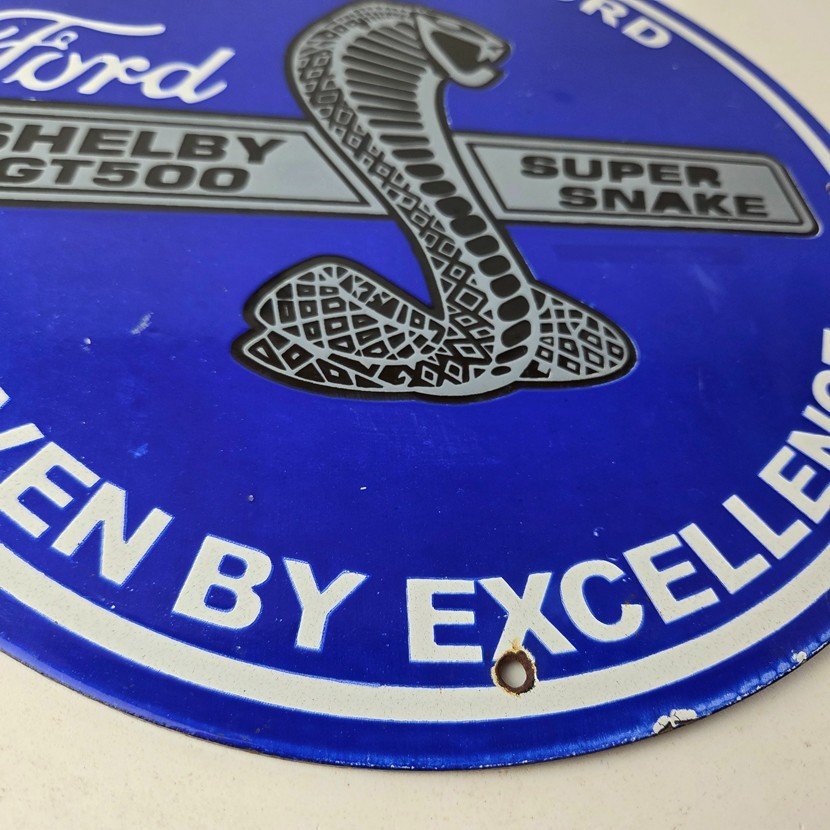 Vintage Ford Motors Porcelain Shelby Sign - Super Snake Gas Pump Automotive Sign - Image 11