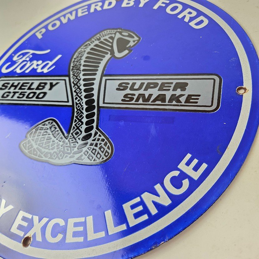 Vintage Ford Motors Porcelain Shelby Sign - Super Snake Gas Pump Automotive Sign - Image 13