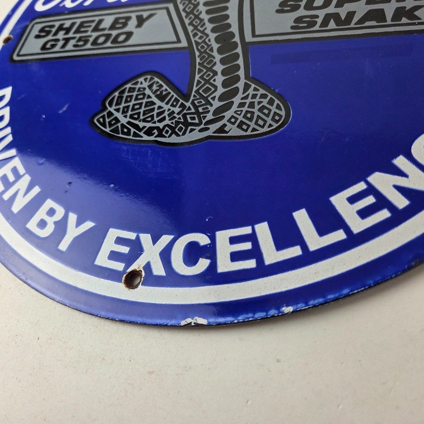 Vintage Ford Motors Porcelain Shelby Sign - Super Snake Gas Pump Automotive Sign - Image 14