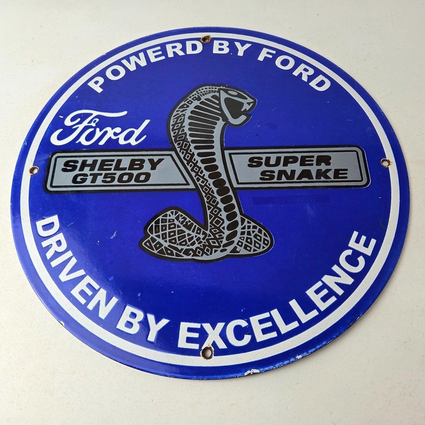 Vintage Ford Motors Porcelain Shelby Sign - Super Snake Gas Pump Automotive Sign - Image 15