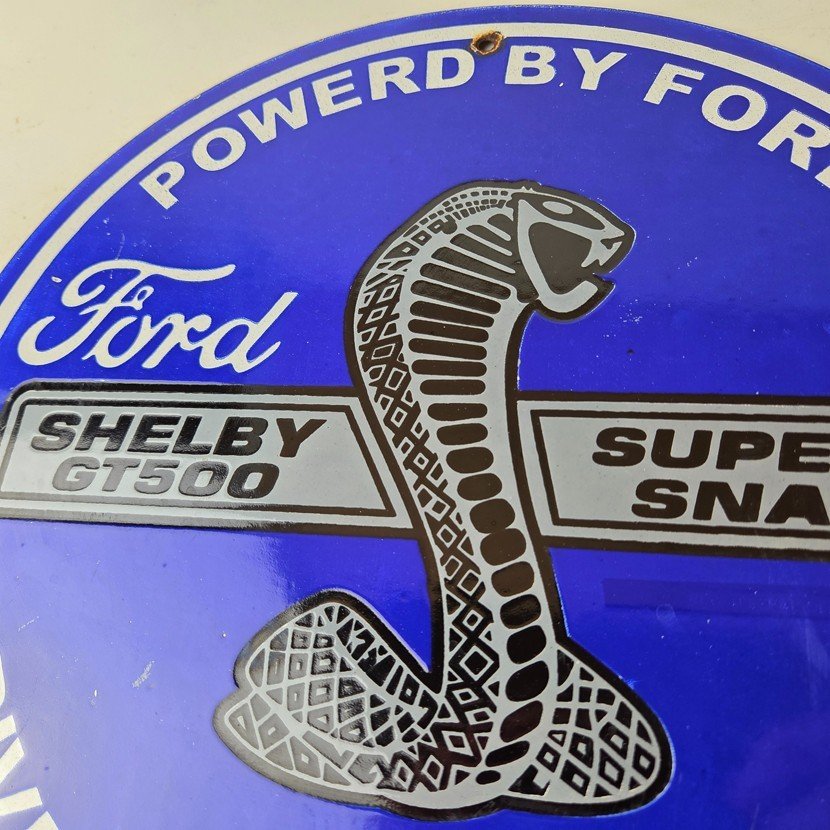 Vintage Ford Motors Porcelain Shelby Sign - Super Snake Gas Pump Automotive Sign - Image 3