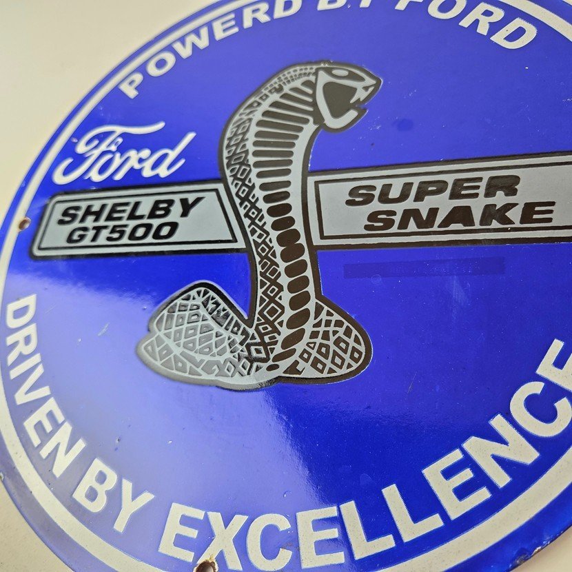 Vintage Ford Motors Porcelain Shelby Sign - Super Snake Gas Pump Automotive Sign - Image 4