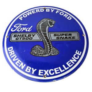 Vintage Ford Motors Porcelain Shelby Sign - Super Snake Gas Pump Automotive Sign