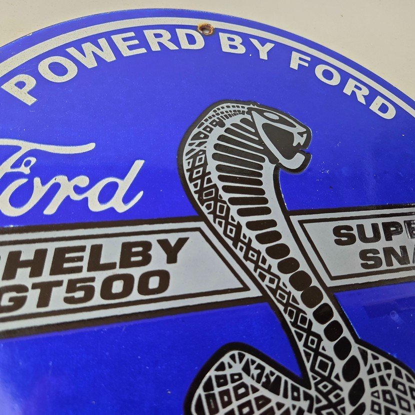 Vintage Ford Motors Porcelain Shelby Sign - Super Snake Gas Pump Automotive Sign - Image 5