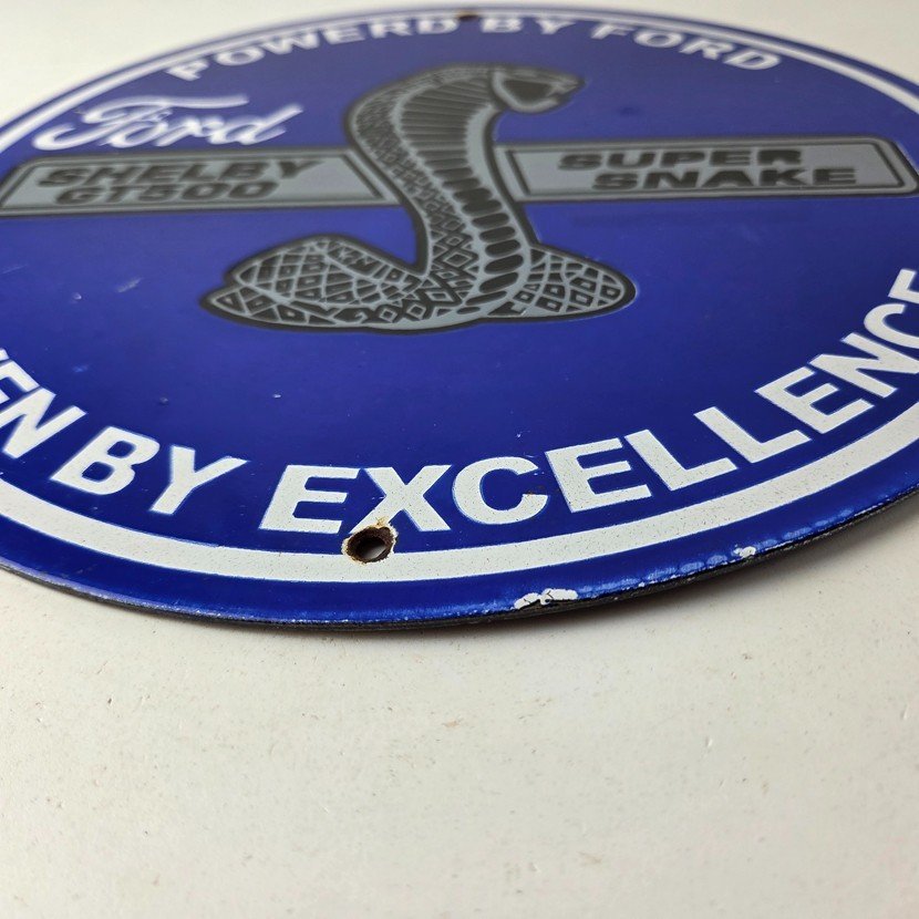 Vintage Ford Motors Porcelain Shelby Sign - Super Snake Gas Pump Automotive Sign - Image 10