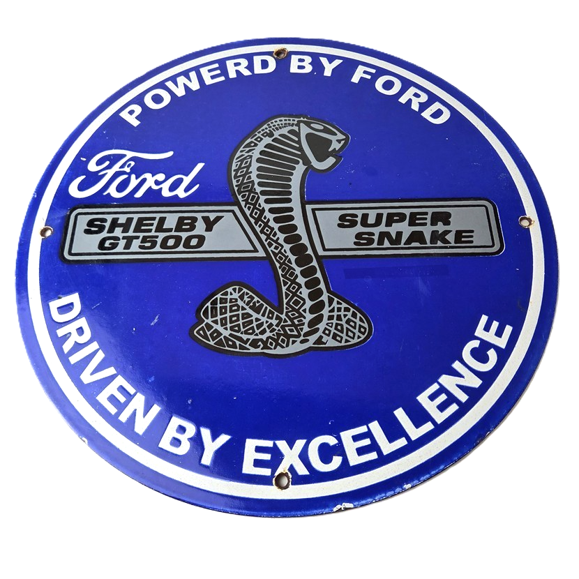 Vintage Ford Motors Porcelain Shelby Sign - Super Snake Gas Pump Automotive Sign