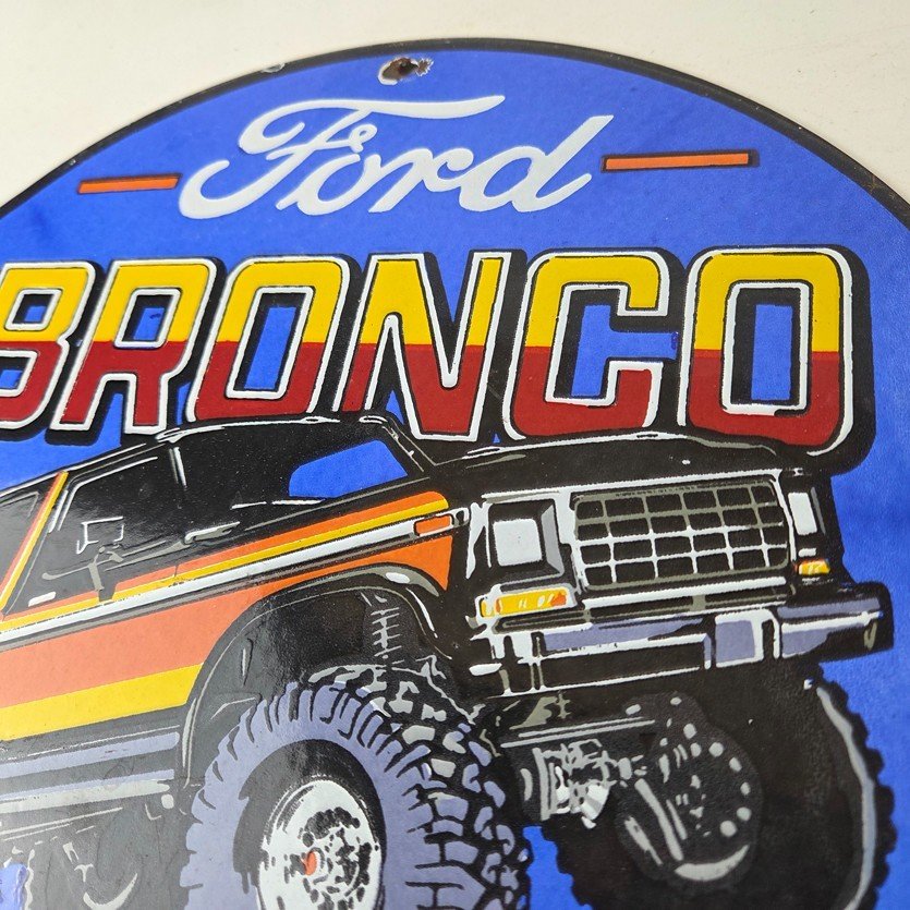 Vintage Ford Motors Porcelain Sign - 78' Bronco Sunset Porcelain Auto Sign - Image 12