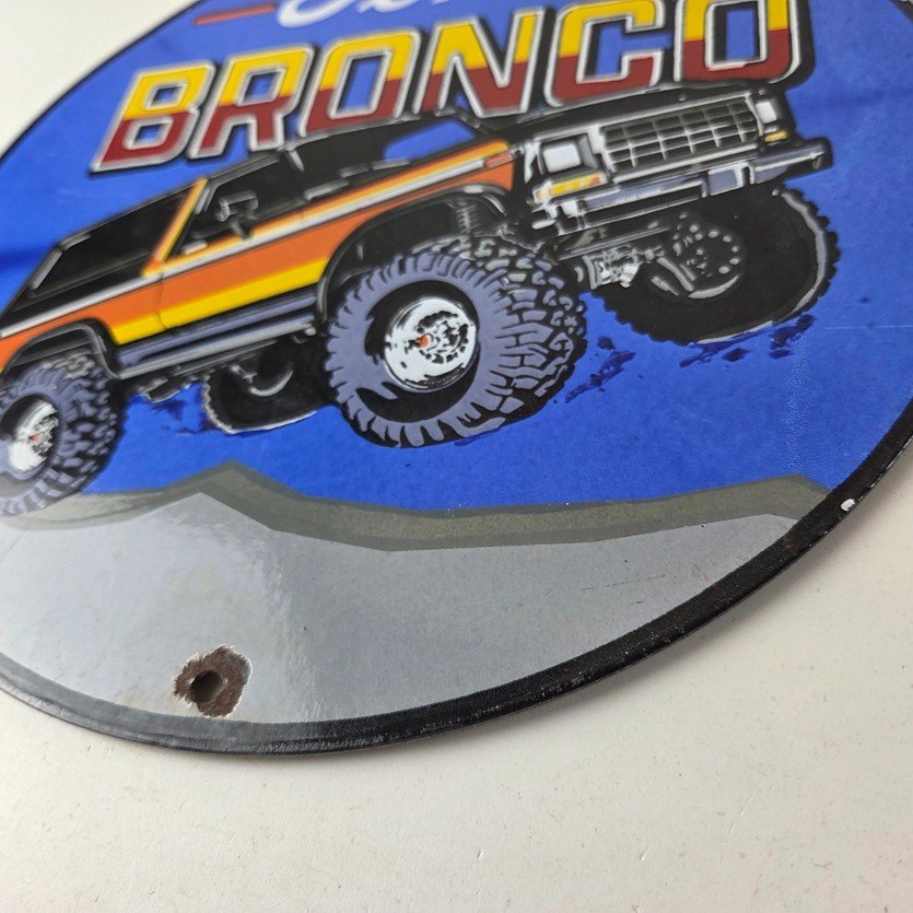 Vintage Ford Motors Porcelain Sign - 78' Bronco Sunset Porcelain Auto Sign - Image 14