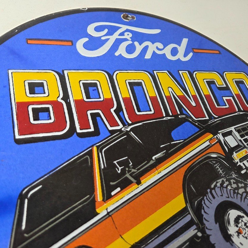 Vintage Ford Motors Porcelain Sign - 78' Bronco Sunset Porcelain Auto Sign - Image 5
