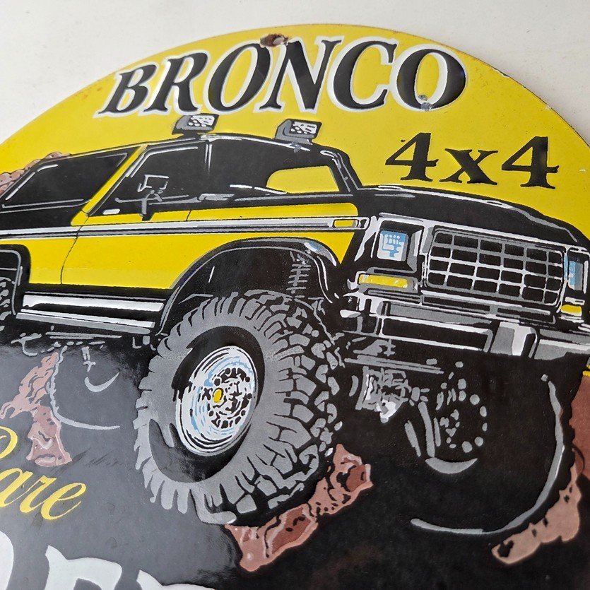 Vintage Ford Motors Porcelain Sign - Bronco Rare Breed Porcelain Dealership Sign - Image 12