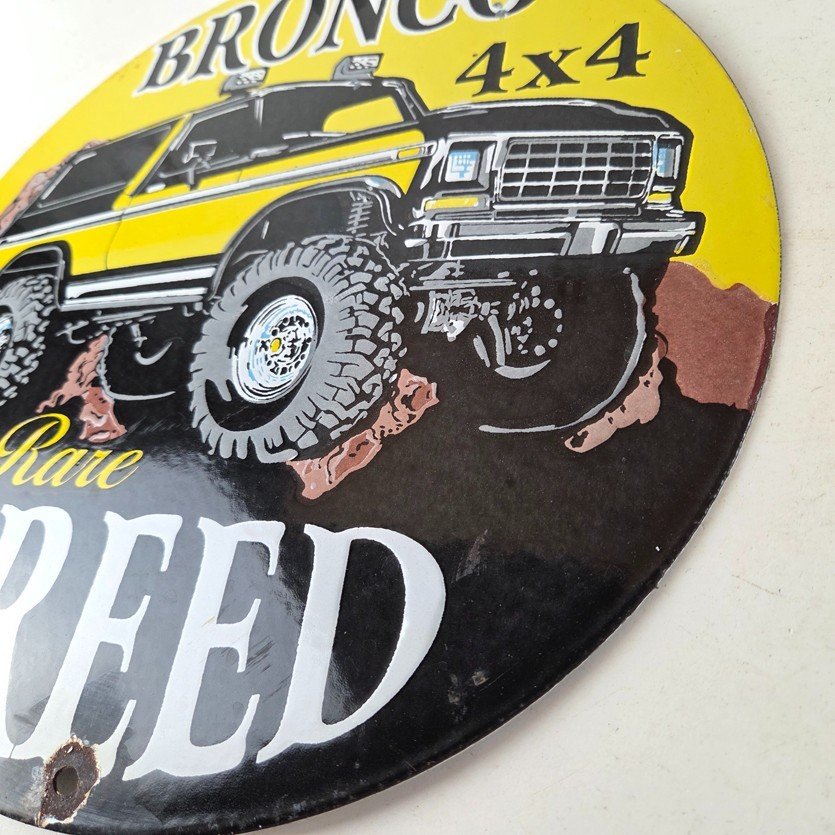 Vintage Ford Motors Porcelain Sign - Bronco Rare Breed Porcelain Dealership Sign - Image 13