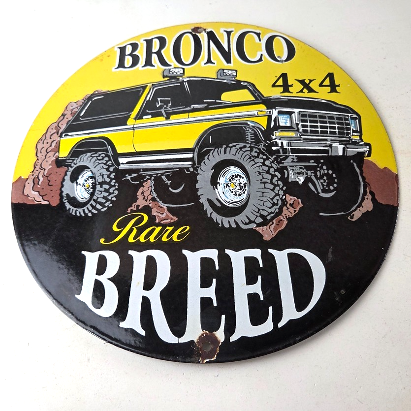 Vintage Ford Motors Porcelain Sign - Bronco Rare Breed Porcelain Dealership Sign - Image 15
