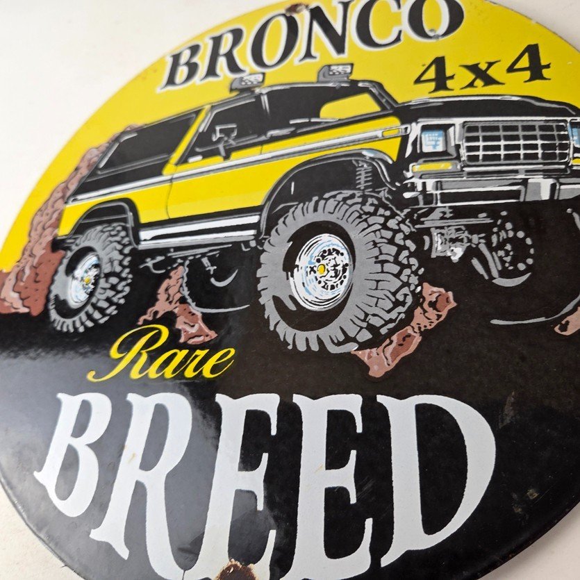 Vintage Ford Motors Porcelain Sign - Bronco Rare Breed Porcelain Dealership Sign - Image 4
