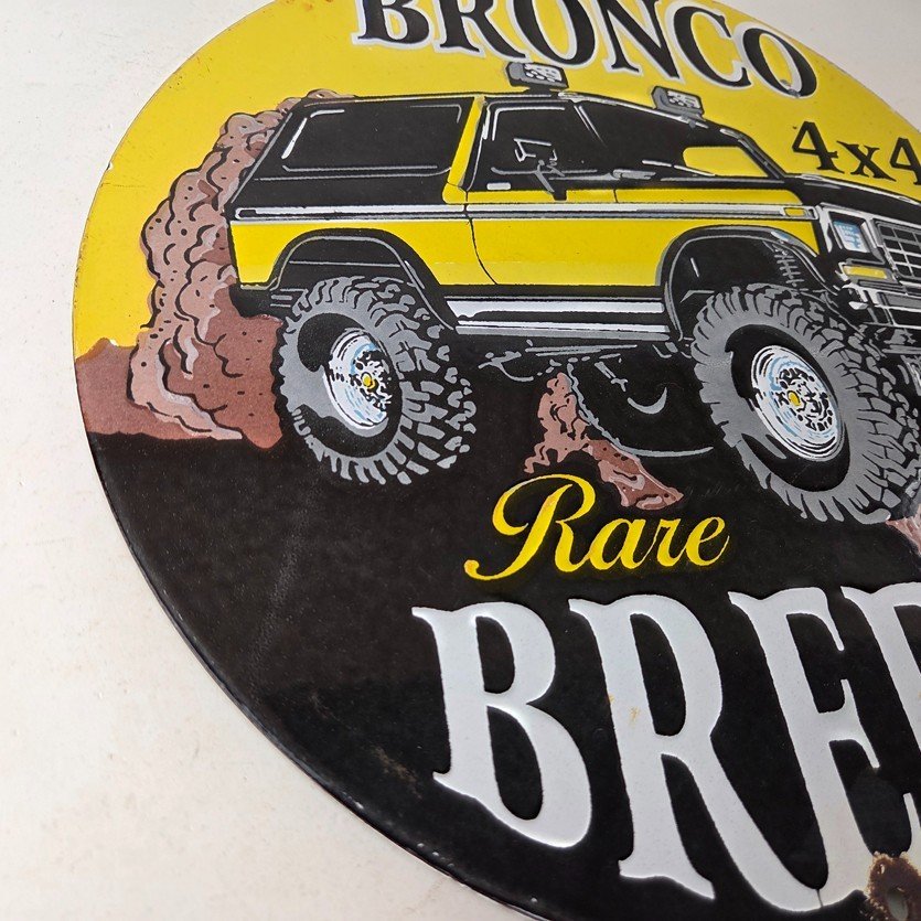 Vintage Ford Motors Porcelain Sign - Bronco Rare Breed Porcelain Dealership Sign - Image 6