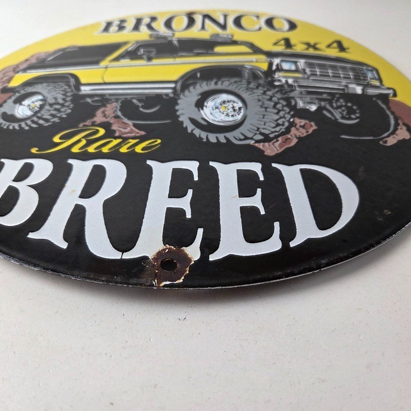 Vintage Ford Motors Porcelain Sign - Bronco Rare Breed Porcelain Dealership Sign - Image 10