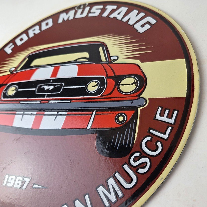 Vintage Ford Motors Sign - Mustang Gas Pump American Automotive Porcelain Sign - Image 13