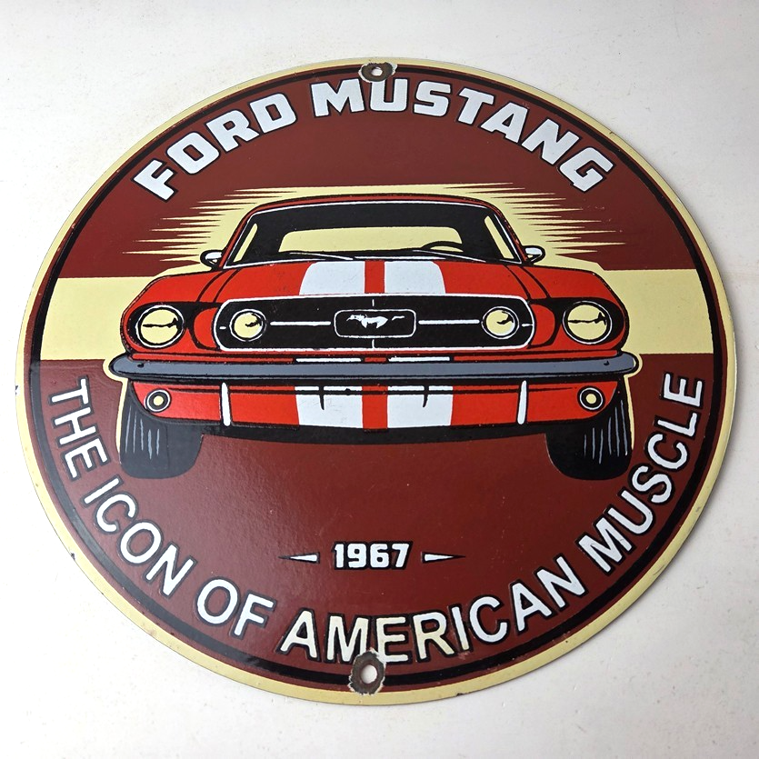 Vintage Ford Motors Sign - Mustang Gas Pump American Automotive Porcelain Sign - Image 15