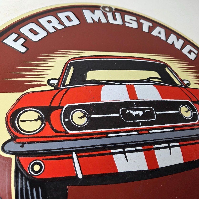 Vintage Ford Motors Sign - Mustang Gas Pump American Automotive Porcelain Sign - Image 5