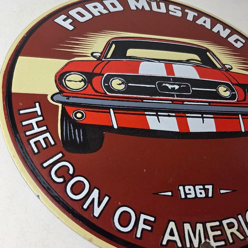 Vintage Ford Motors Sign - Mustang Gas Pump American Automotive Porcelain Sign - Image 6
