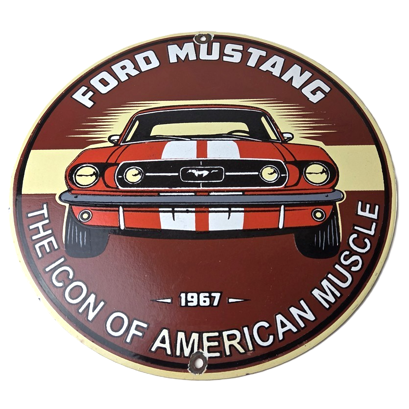 Vintage Ford Motors Sign - Mustang Gas Pump American Automotive Porcelain Sign