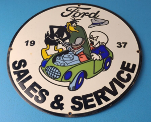 Vintage Ford Sign Auto Repair Dealer Mechanic Porcelain Gas Pump Plate Sign 305900505946