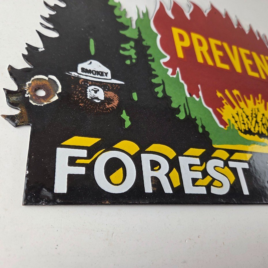 Vintage Forest Service Sign - Smokey Bear Prevent Fires Gas Porcelain Sign - Image 11