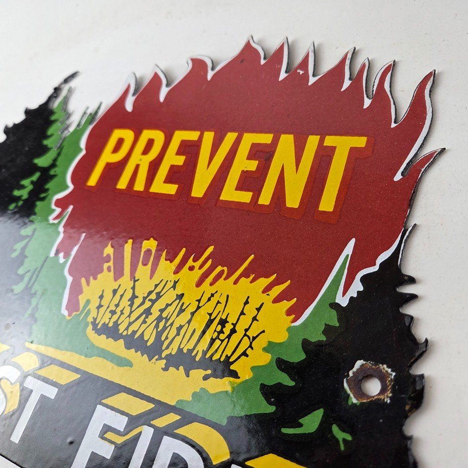 Vintage Forest Service Sign - Smokey Bear Prevent Fires Gas Porcelain Sign - Image 12