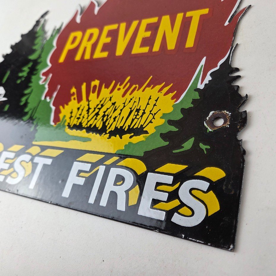 Vintage Forest Service Sign - Smokey Bear Prevent Fires Gas Porcelain Sign - Image 13