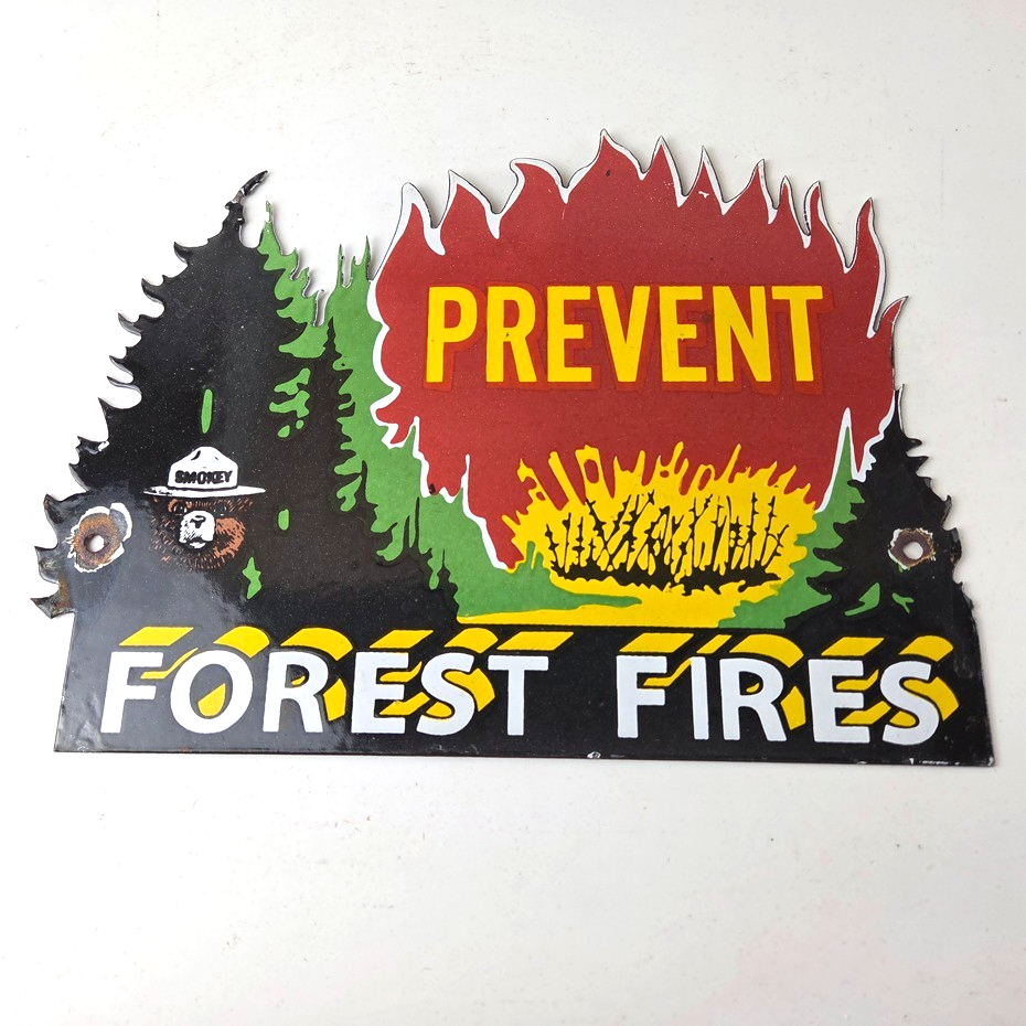 Vintage Forest Service Sign - Smokey Bear Prevent Fires Gas Porcelain Sign - Image 15