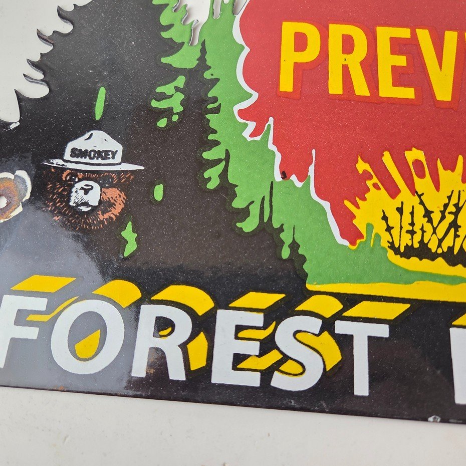 Vintage Forest Service Sign - Smokey Bear Prevent Fires Gas Porcelain Sign - Image 3