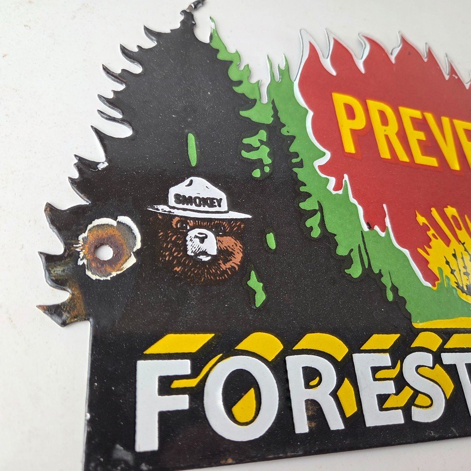 Vintage Forest Service Sign - Smokey Bear Prevent Fires Gas Porcelain Sign - Image 6