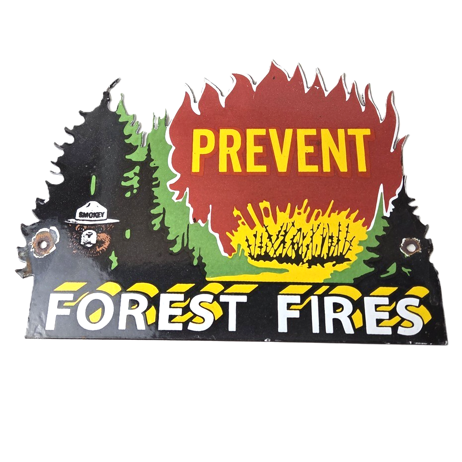Vintage Forest Service Sign - Smokey Bear Prevent Fires Gas Porcelain Sign