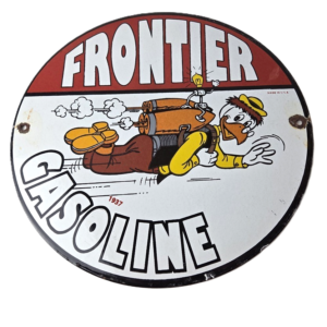 Vintage Frontier Gasoline Sign - Gas Oil Service Station Porcelain Sign